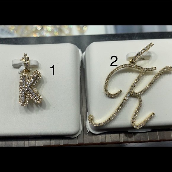 10k solid gold genuine diamond initial letter pendant NOT plated or cz K C Charm - Picture 4 of 9